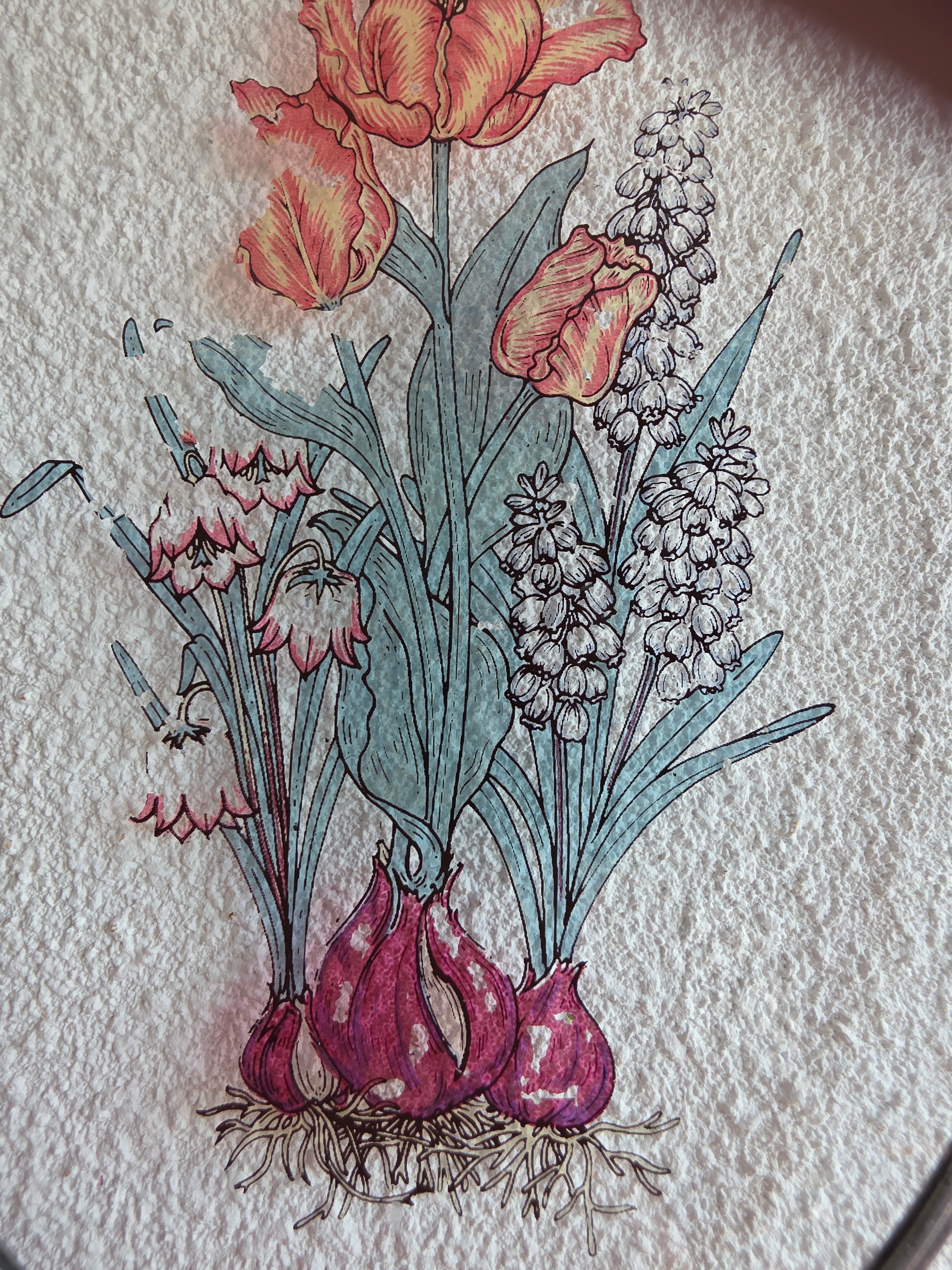 Vintage glas-in-lood raamhanger met bloemen 22 x 15,5 cm