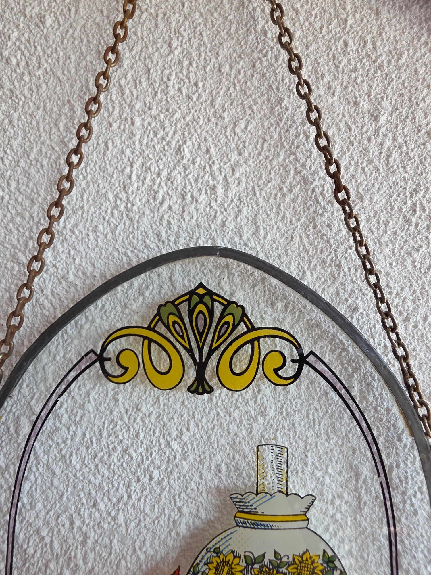 Vintage glas-in-lood hanger slapende kat