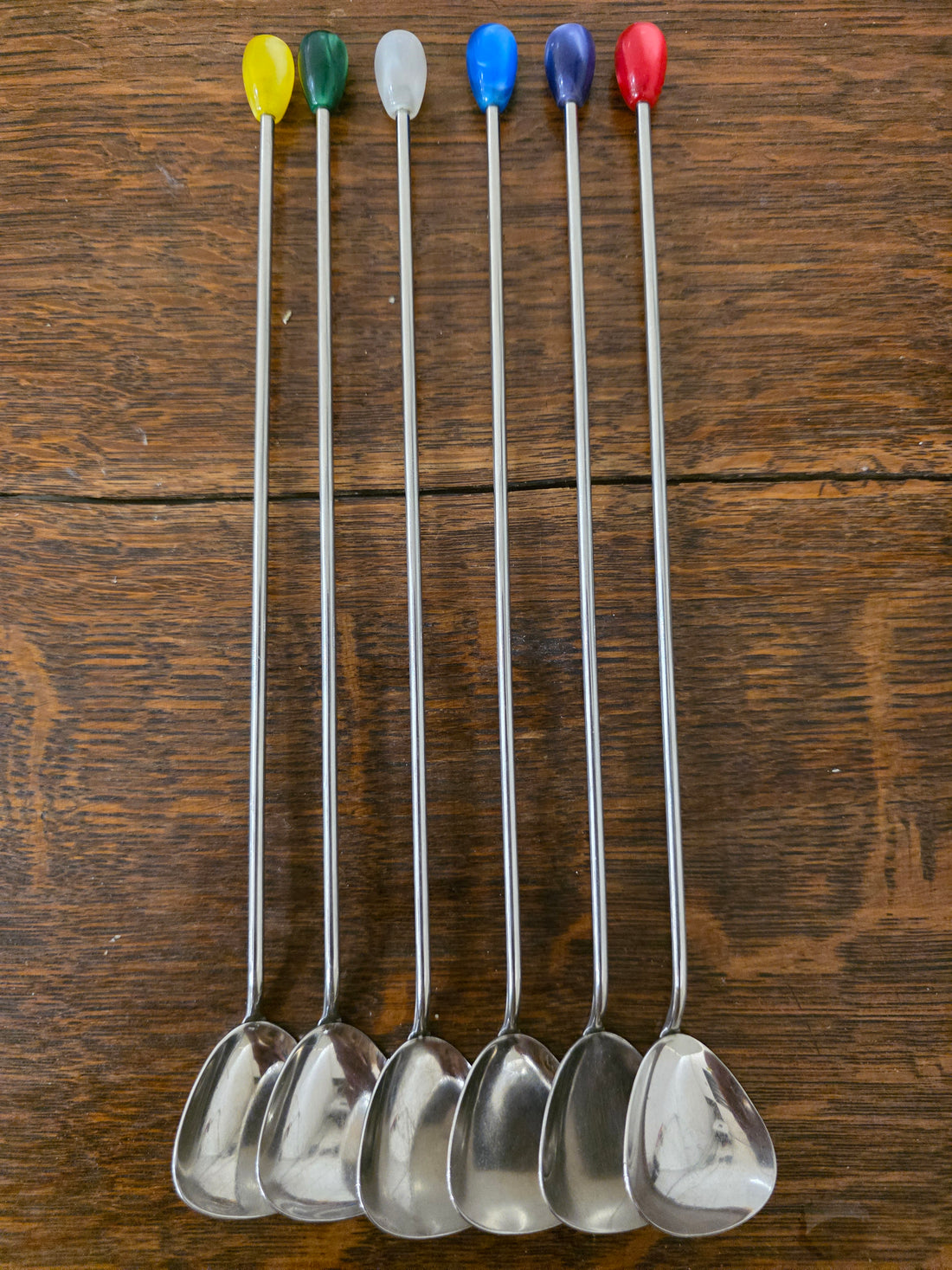 Vintage sorbetlepels set van 6 gekleurd