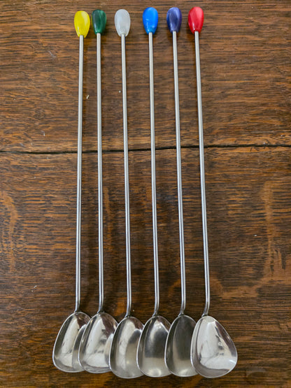 Vintage sorbetlepels set van 6 gekleurd