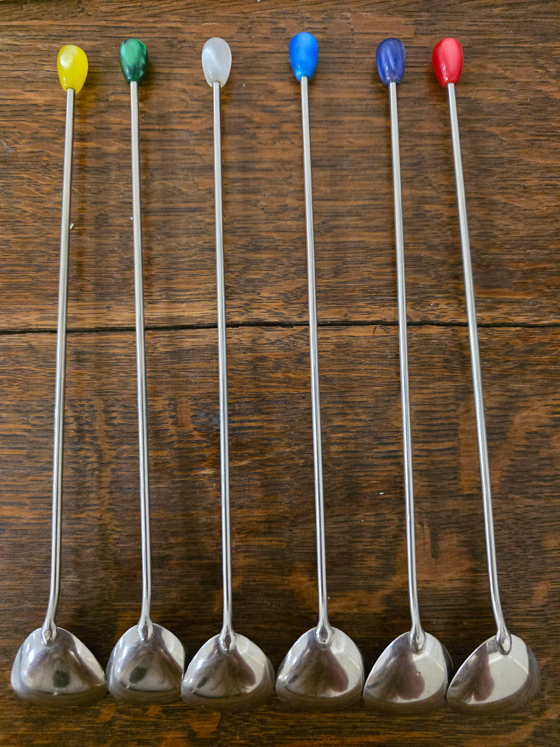 Vintage sorbetlepels set van 6 gekleurd