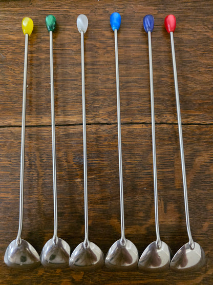 Vintage sorbetlepels set van 6 gekleurd