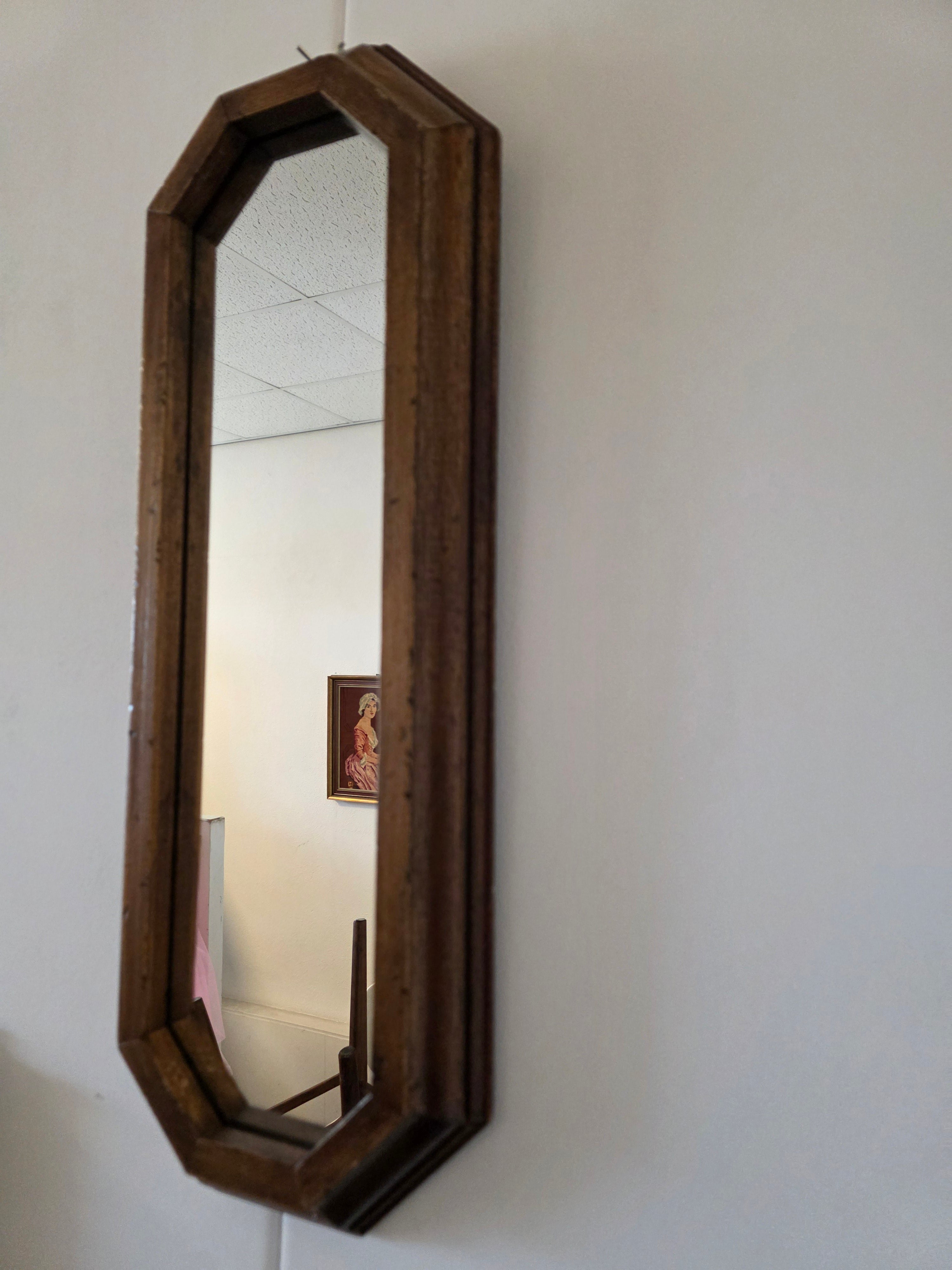 Vintage houten wandspiegel achthoekig