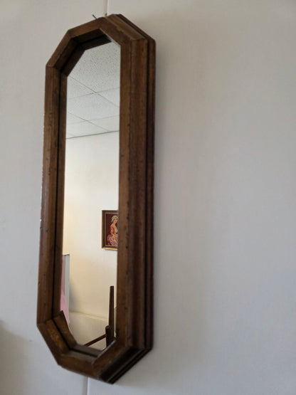 Vintage houten wandspiegel achthoekig
