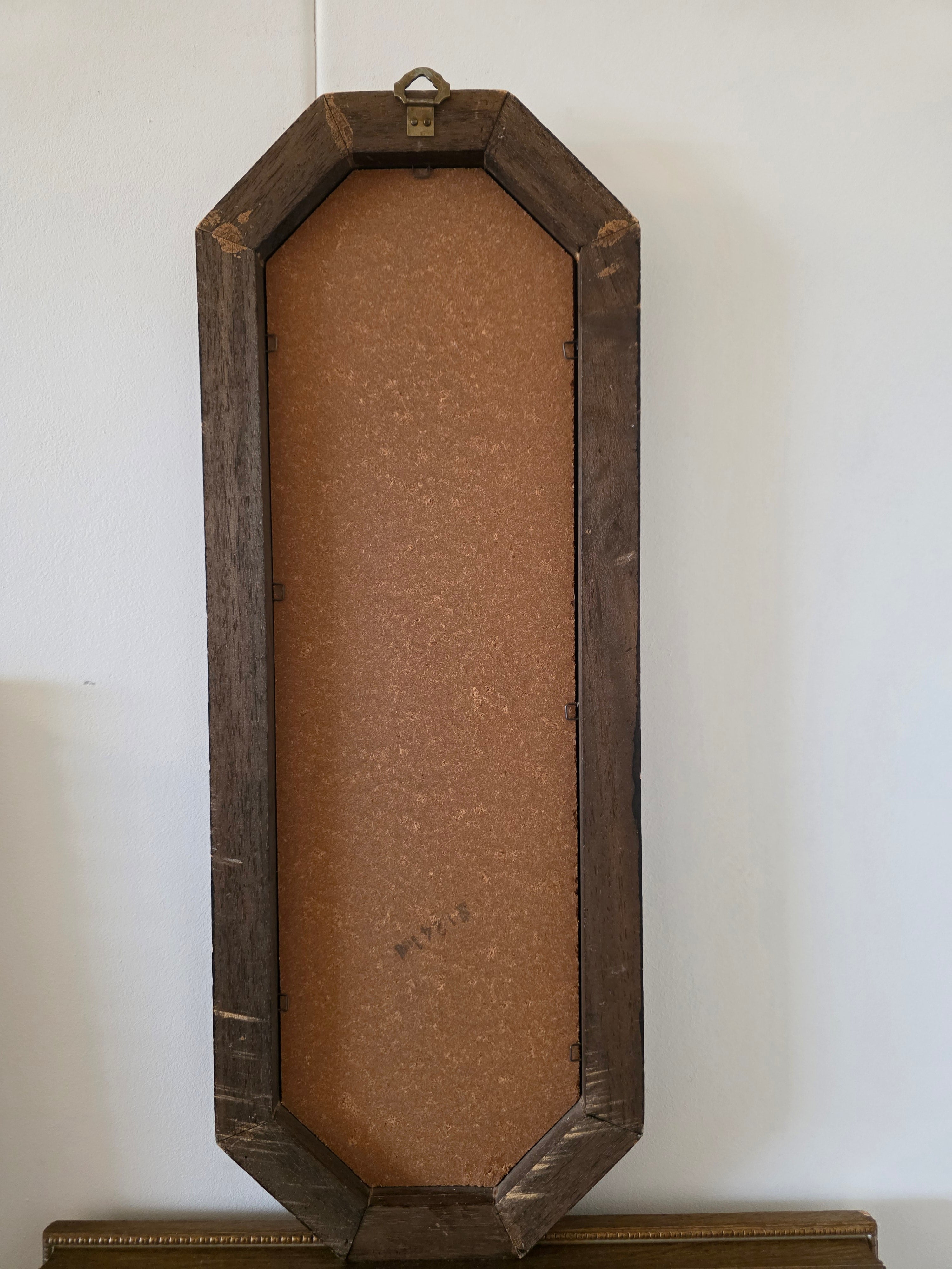 Vintage houten wandspiegel achthoekig