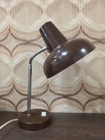 Vintage donkerbruine bureaulamp met verstelbare arm