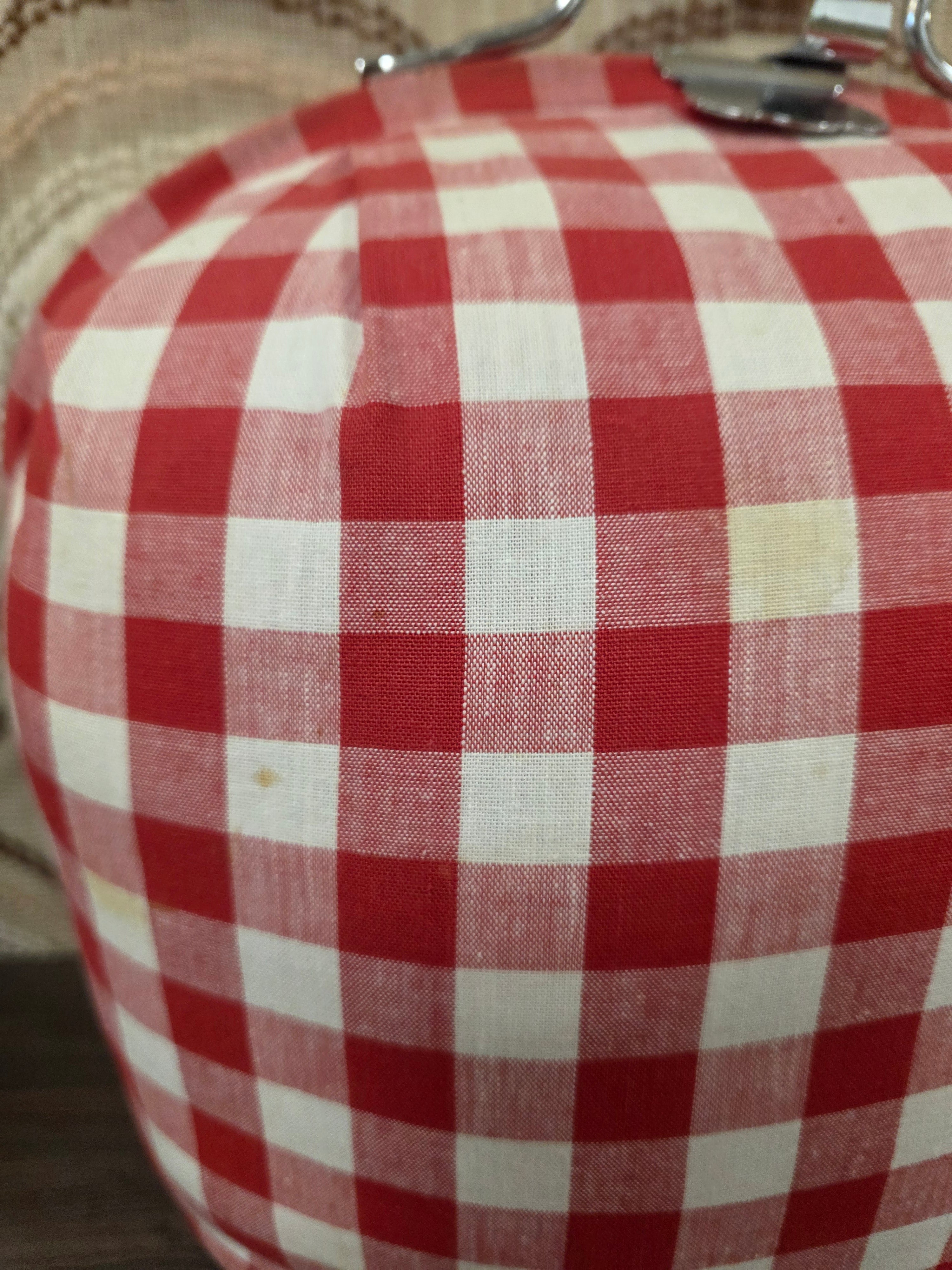 Vintage theebeurs met knip – rood wit geblokt