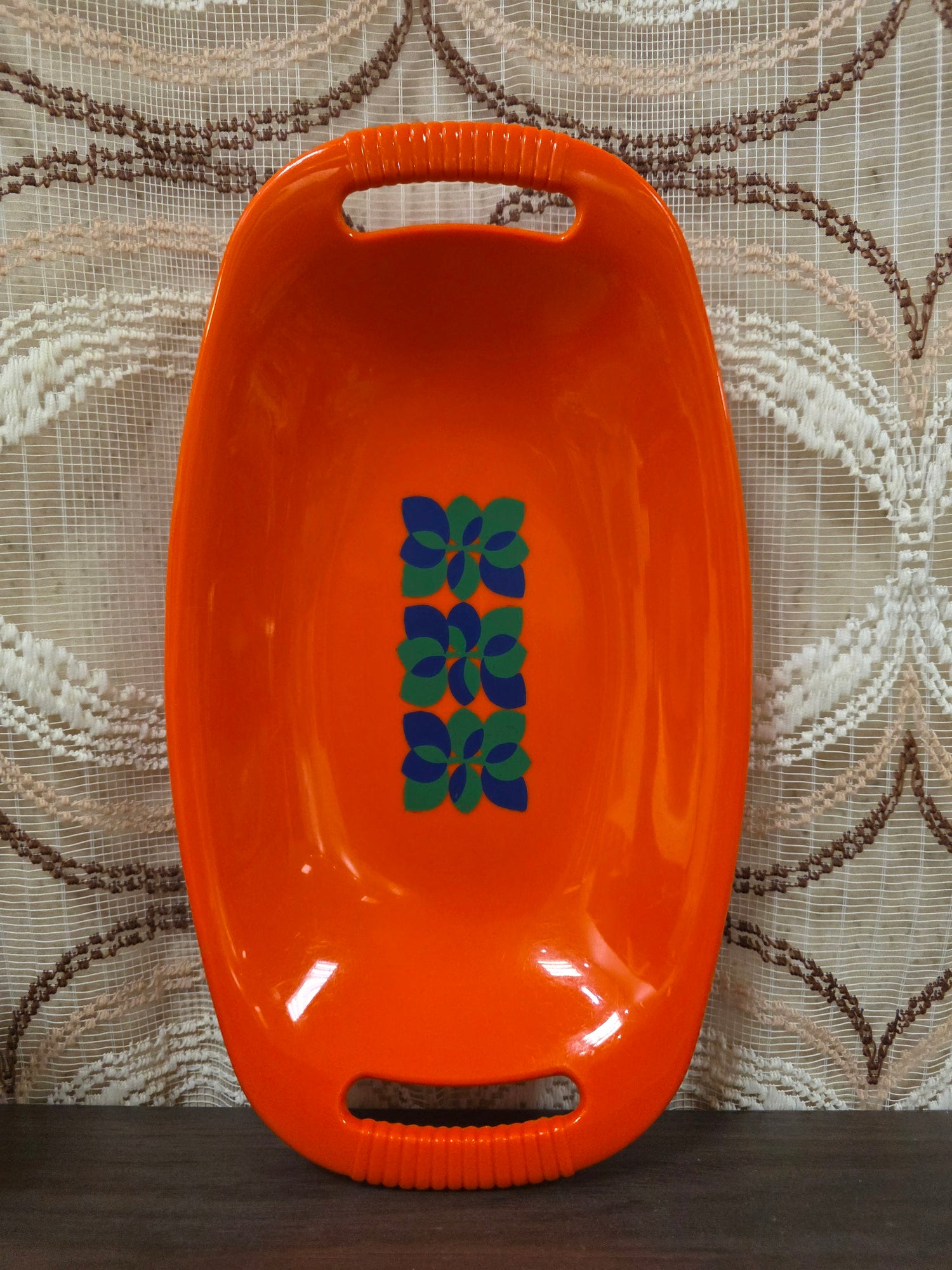 Vintage Emsa serveerschaal oranje met handgrepen