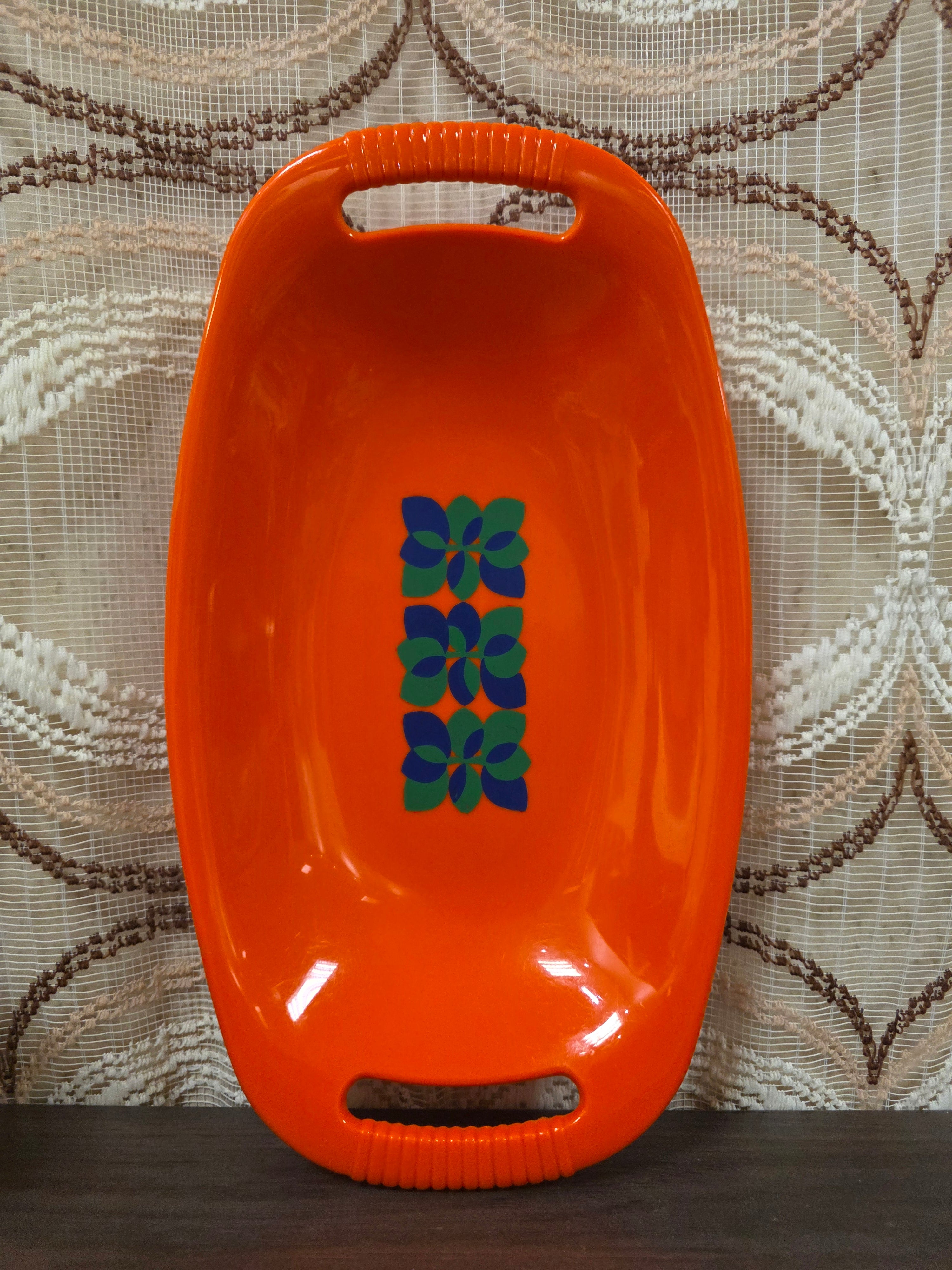 Vintage Emsa serveerschaal oranje met handgrepen