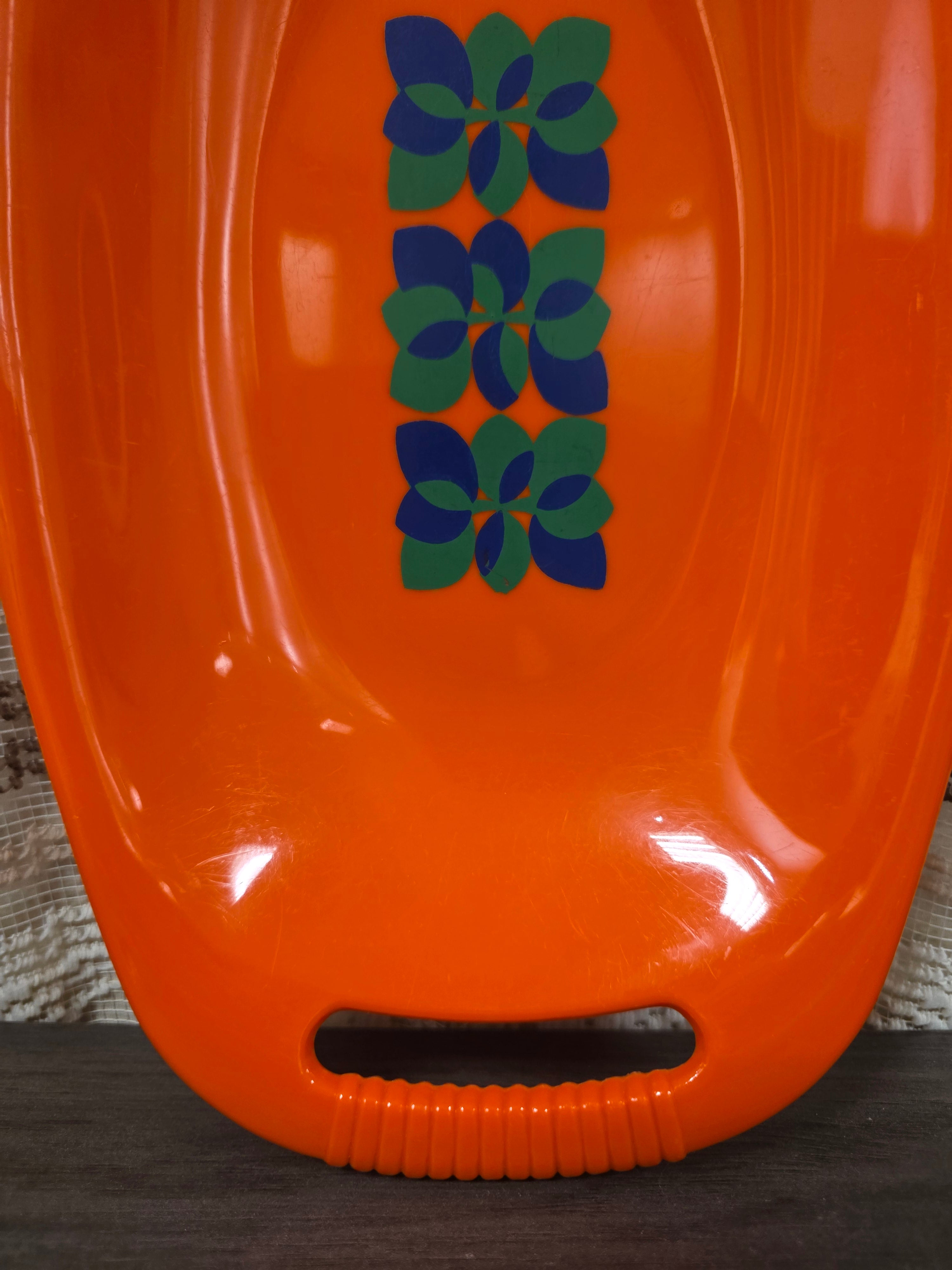Vintage Emsa serveerschaal oranje met handgrepen