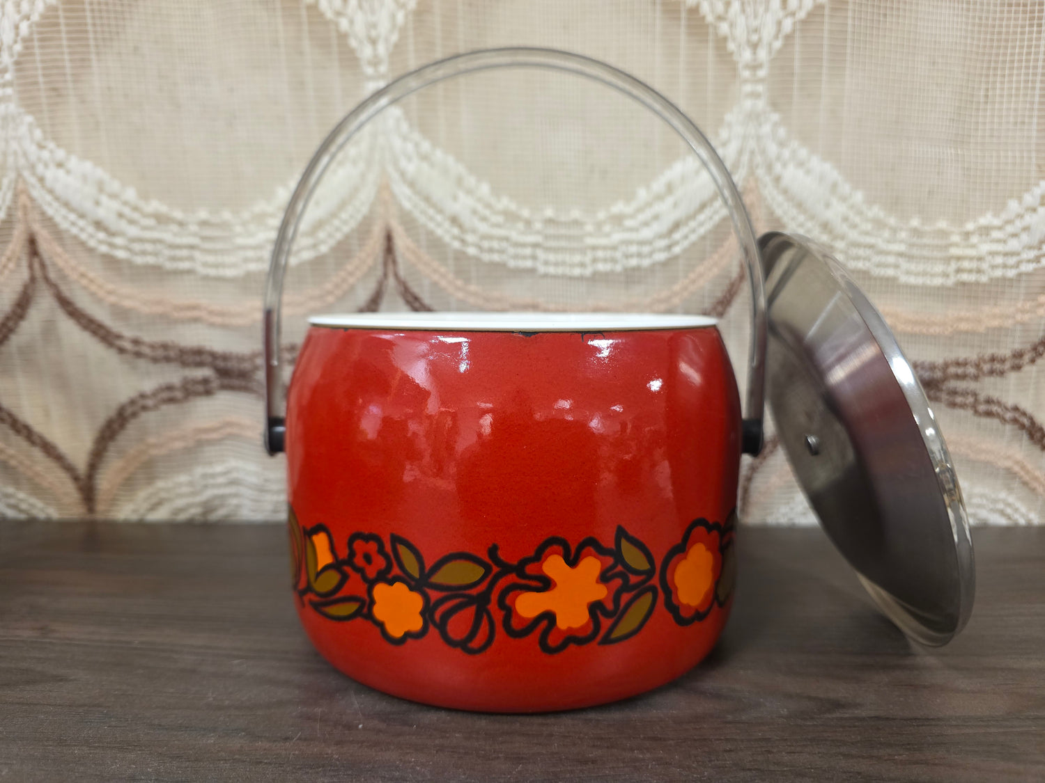 Vintage ijsemmer oranje bloemen