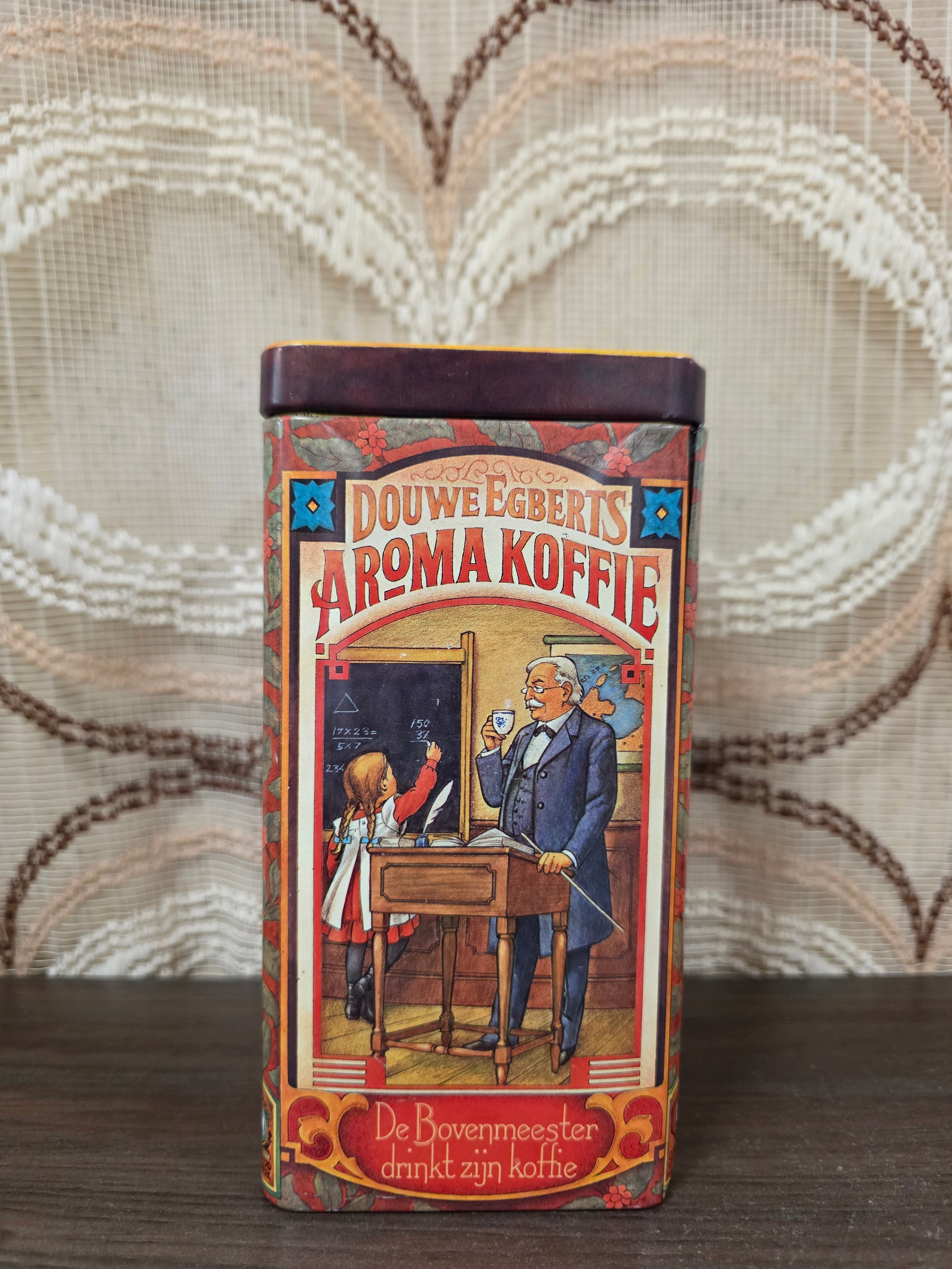 Vintage Douwe Egberts koffieblik met illustraties