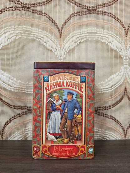 Vintage Douwe Egberts koffieblik met illustraties