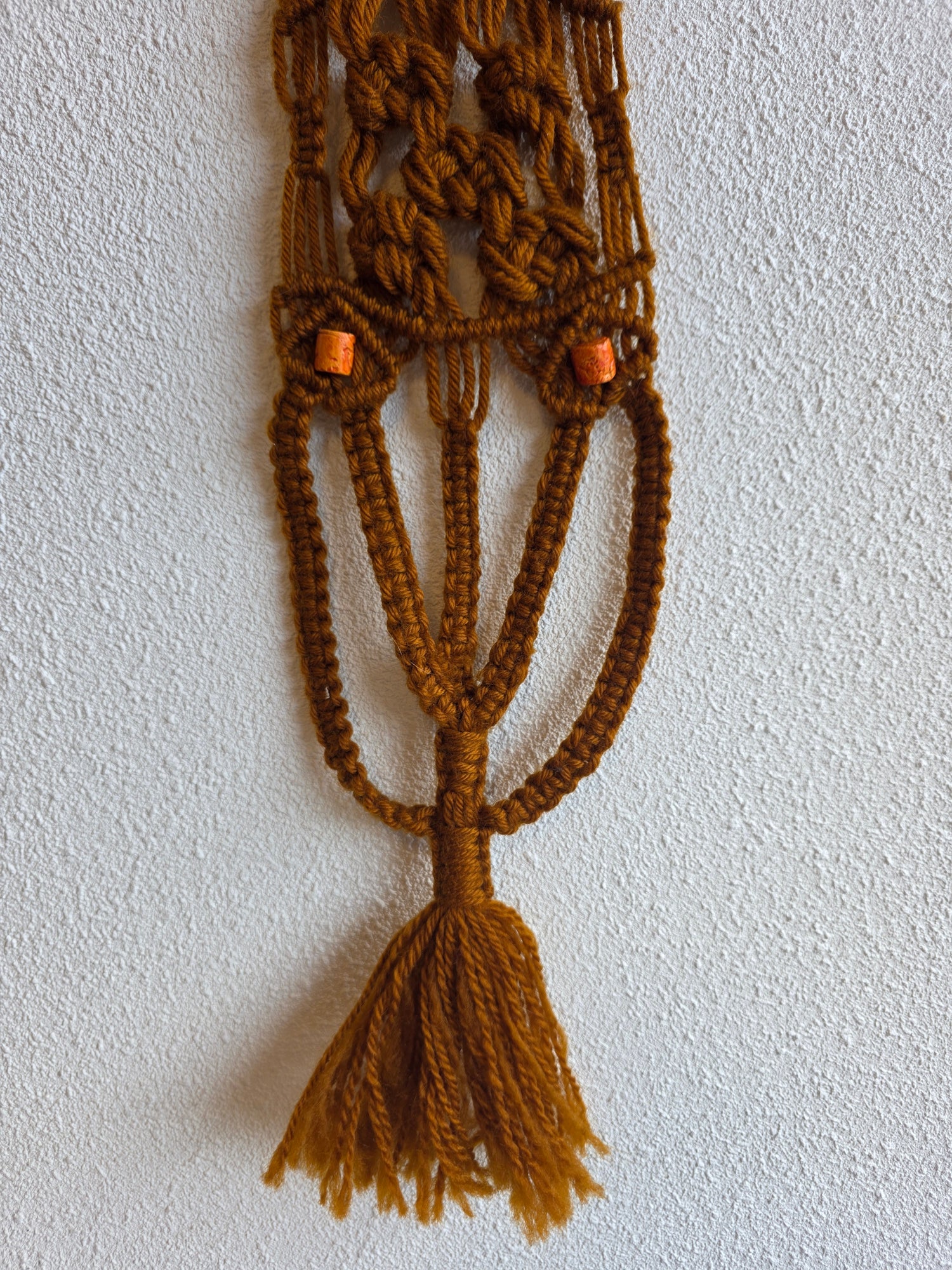 Vintage handgeknoopte macramé wandhanger bruin