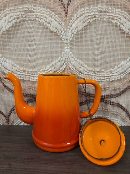 Vintage emaille koffiepot oranje 16,5 cm