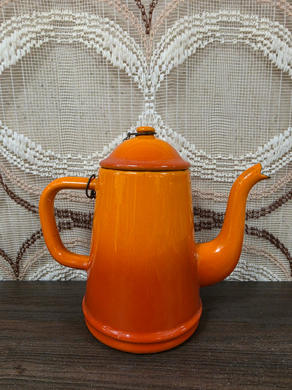 Vintage emaille koffiepot oranje 16,5 cm