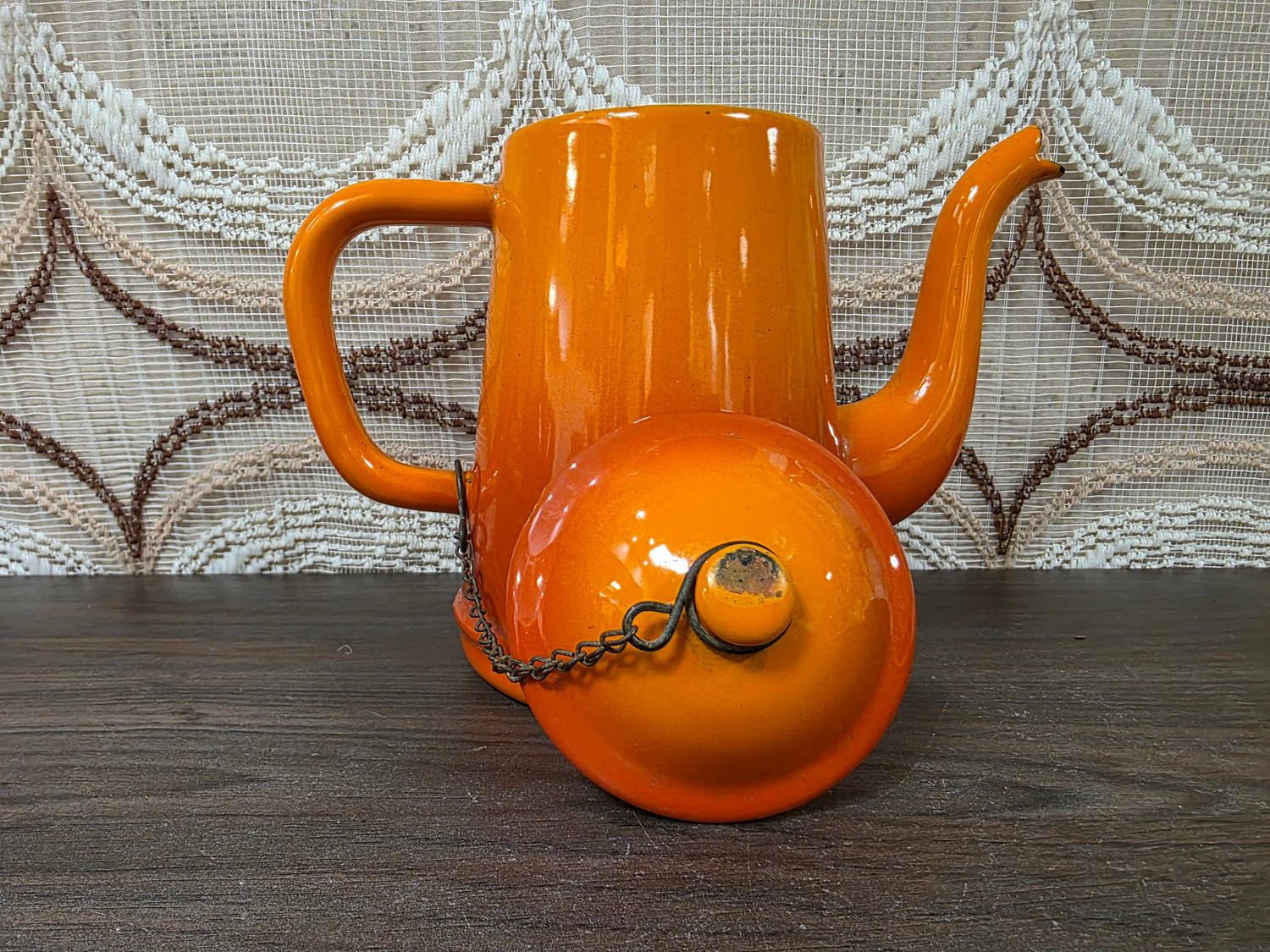 Vintage emaille koffiepot oranje 16,5 cm