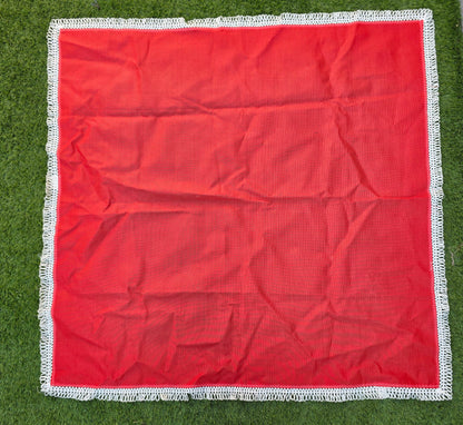 Vintage vinyl tafelkleed rood met witte sierrand