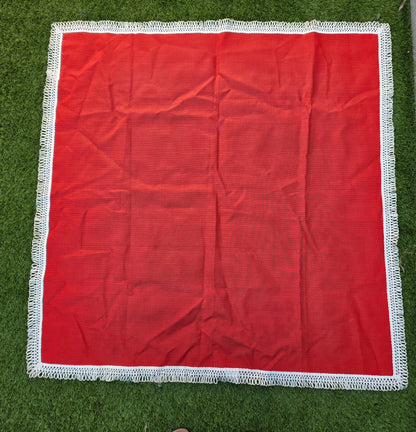 Vintage vinyl tafelkleed rood met witte sierrand