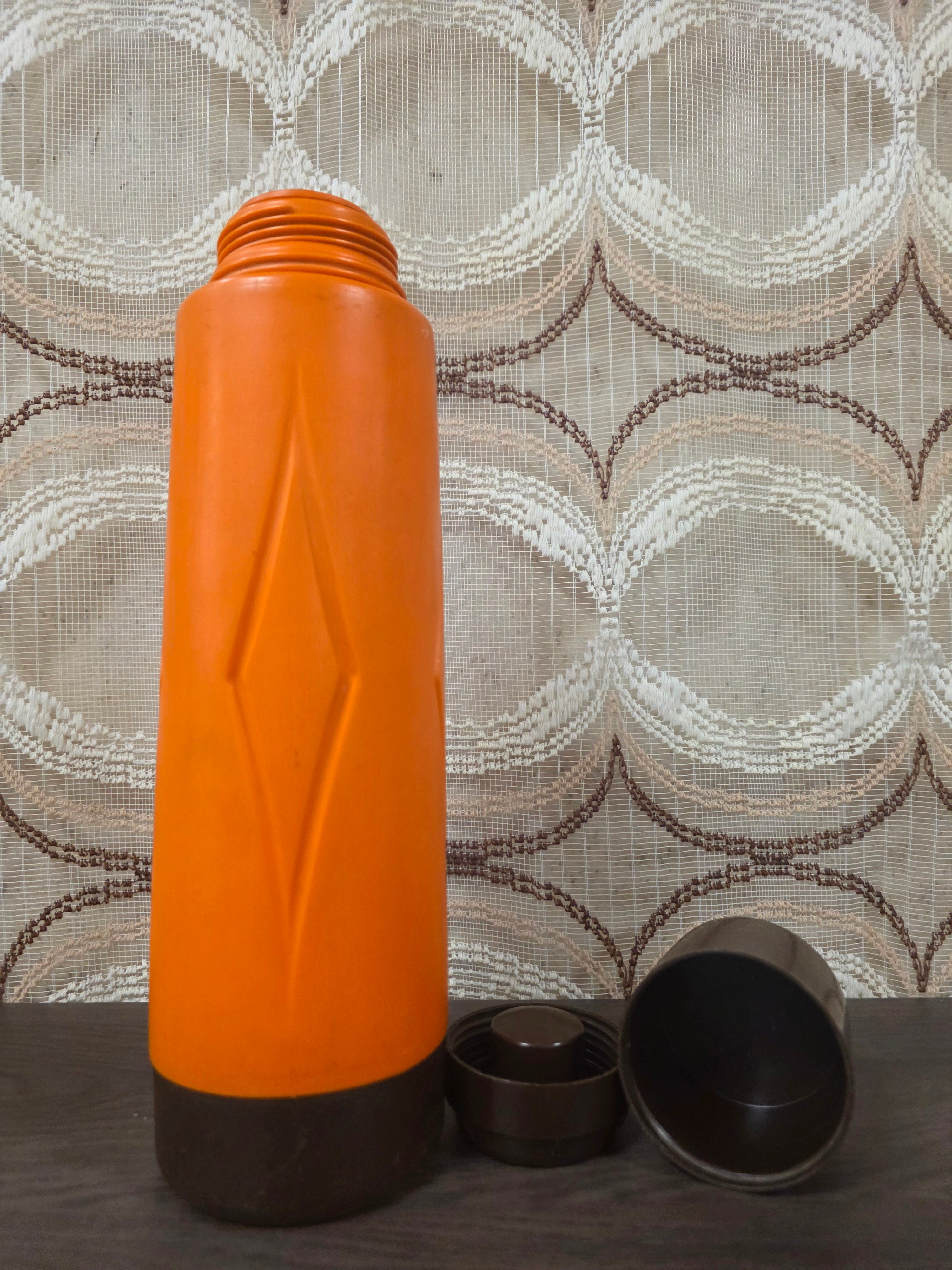 Vintage thermoskan bruin oranje jaren 70