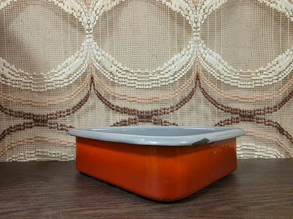 Vintage emaille gootsteenbakje oranje - grijs
