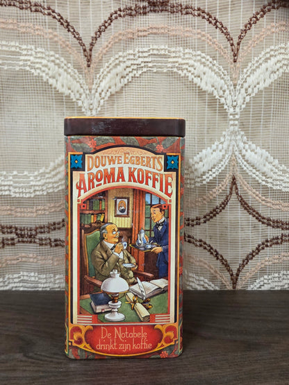 Vintage Douwe Egberts koffieblik met nostalgische illustraties