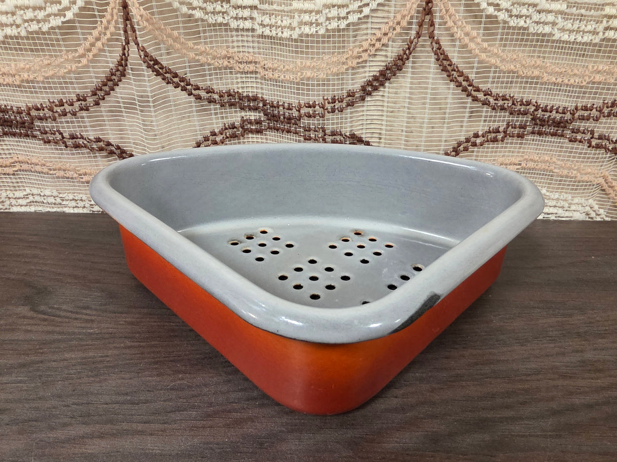 Vintage emaille gootsteenbakje oranje - grijs
