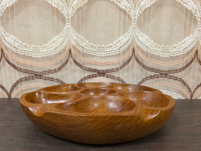 Vintage teakhouten snackschaal met 7 vakken 30,5 cm