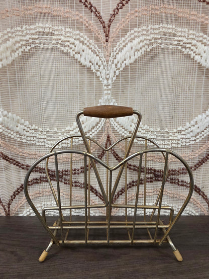 Vintage metalen servethouder met houten handgreep