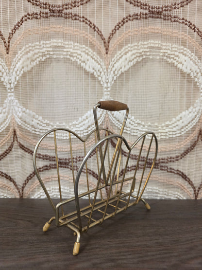 Vintage metalen servethouder met houten handgreep