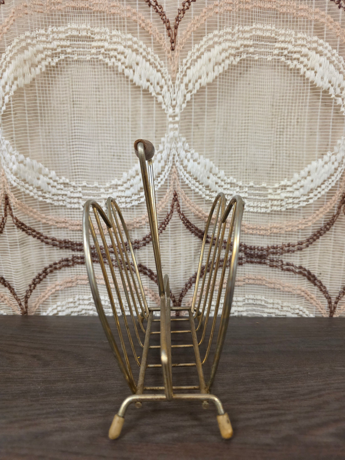 Vintage metalen servethouder met houten handgreep