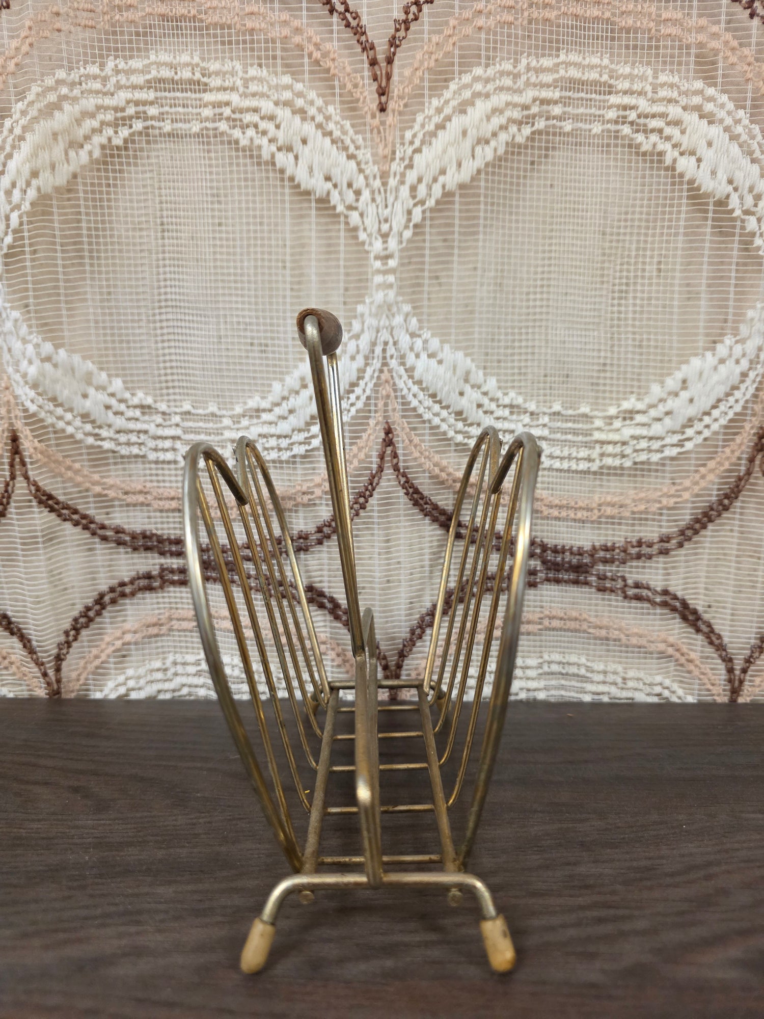 Vintage metalen servethouder met houten handgreep