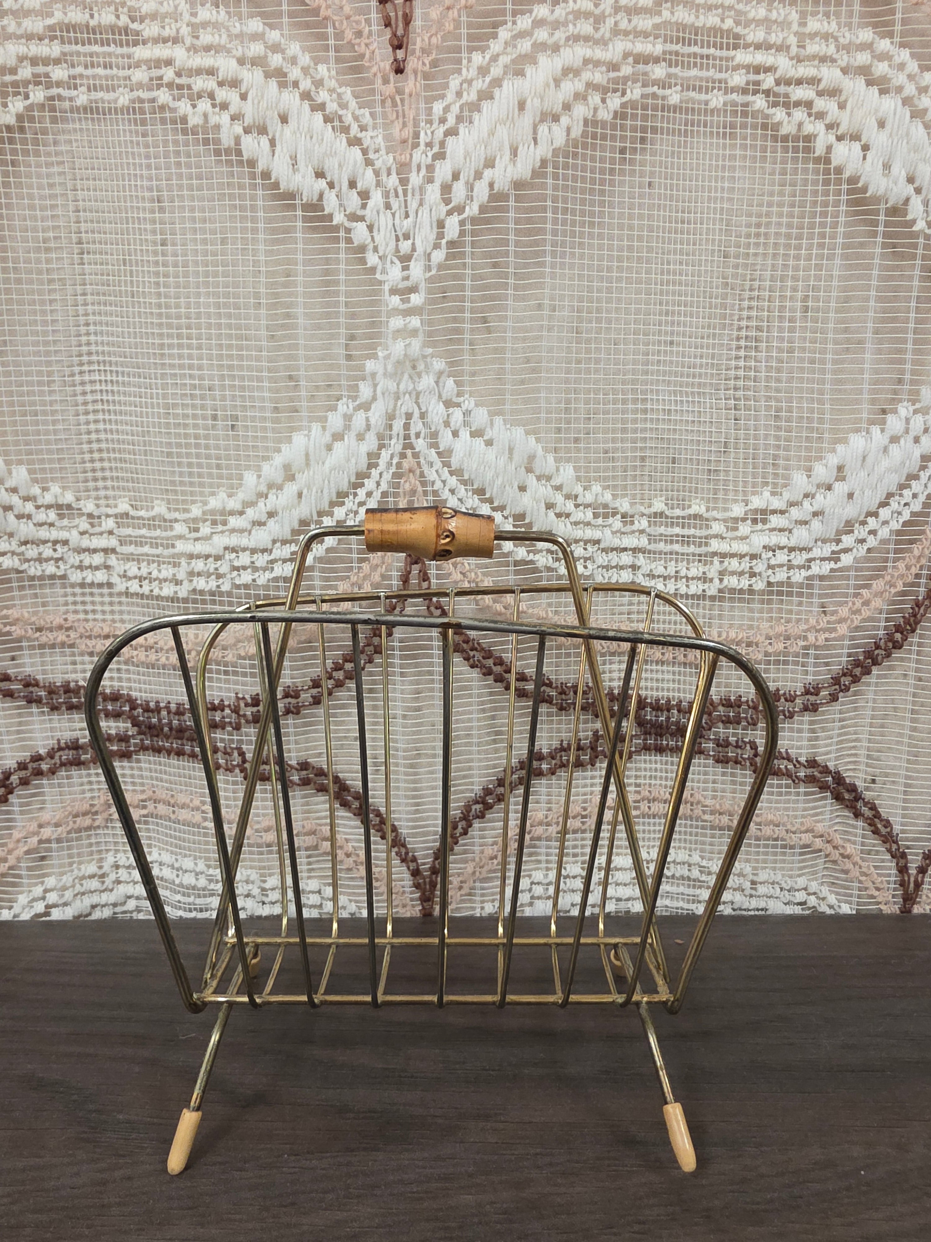 Vintage metalen servethouder met houten handgreep