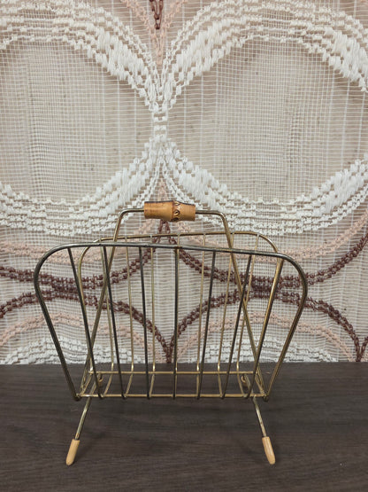 Vintage metalen servethouder met houten handgreep
