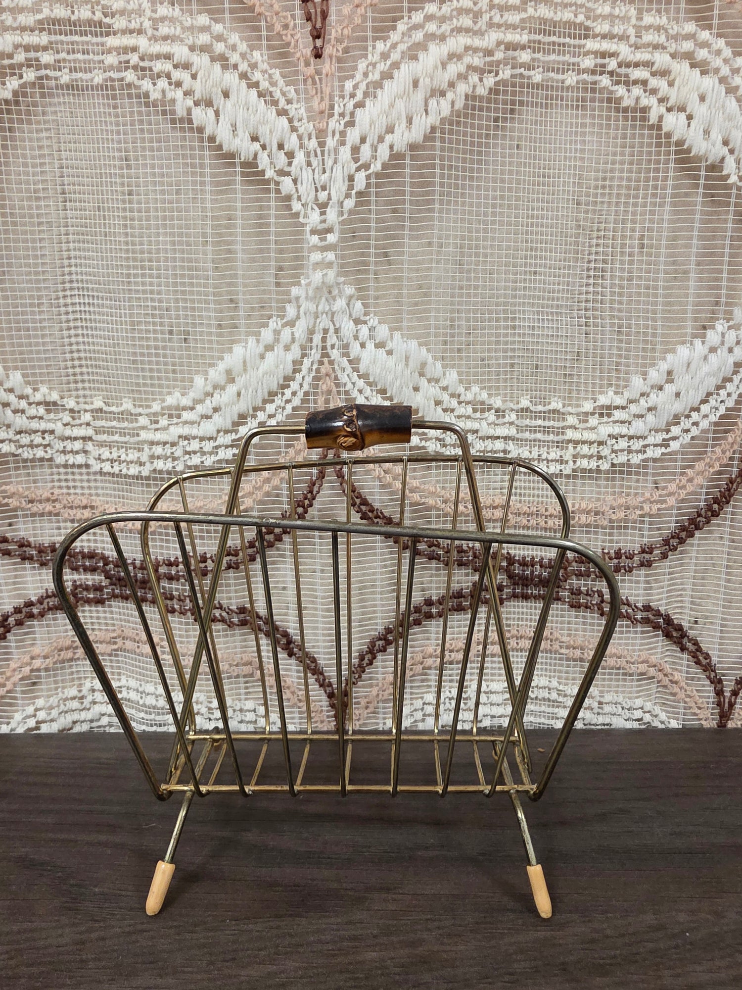 Vintage metalen servethouder met houten handgreep