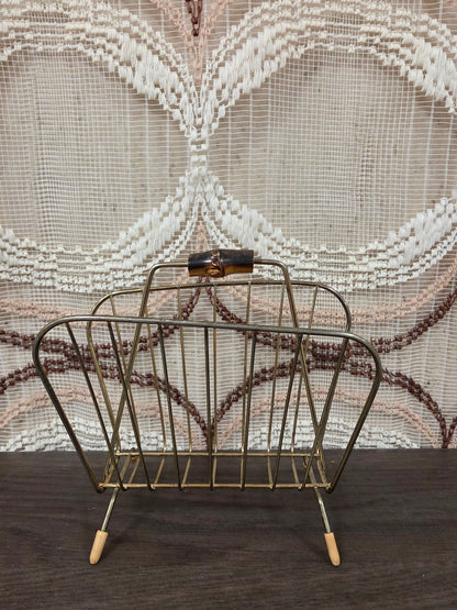 Vintage metalen servethouder met houten handgreep
