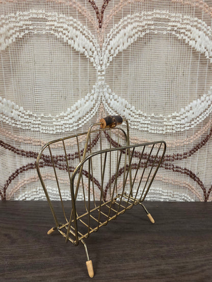 Vintage metalen servethouder met houten handgreep