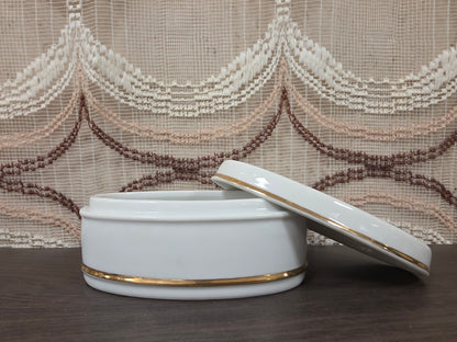 Vintage lepeltjesdoosje wit met goud