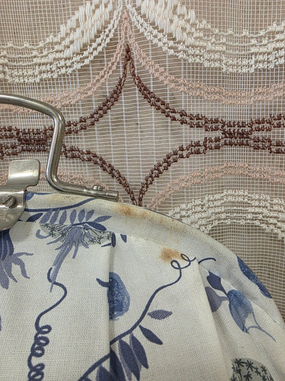 Vintage theebeurs met knip blauw wit bloemen en vogels