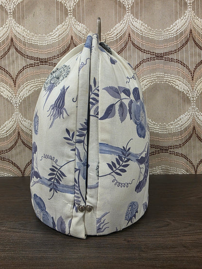 Vintage theebeurs met knip blauw wit bloemen en vogels