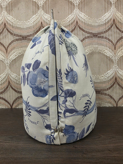 Vintage theebeurs met knip blauw wit bloemen en vogels