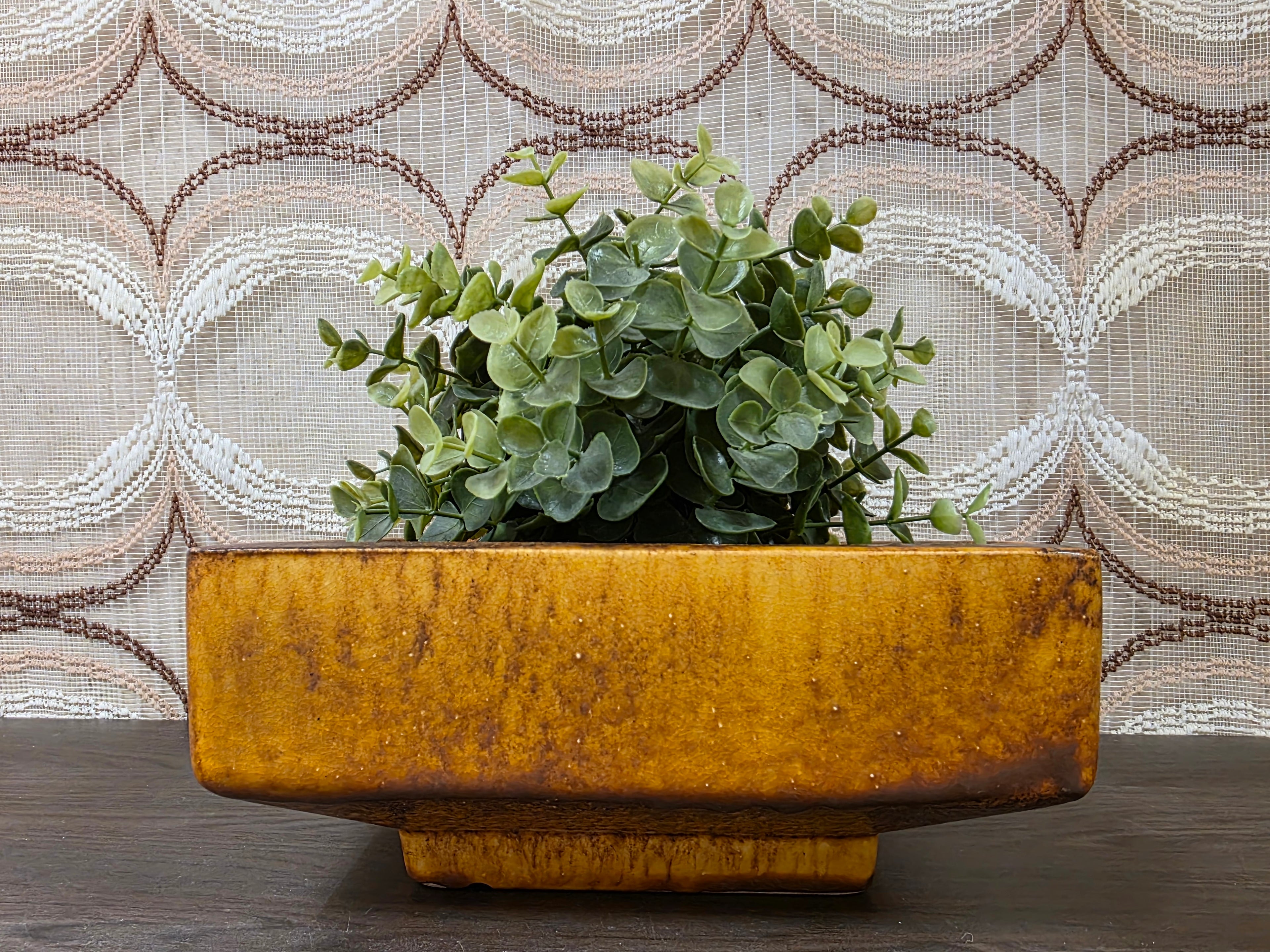 Vintage keramieken bloempot okerbruin