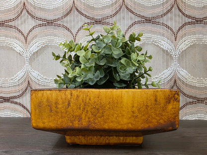 Vintage keramieken bloempot okerbruin
