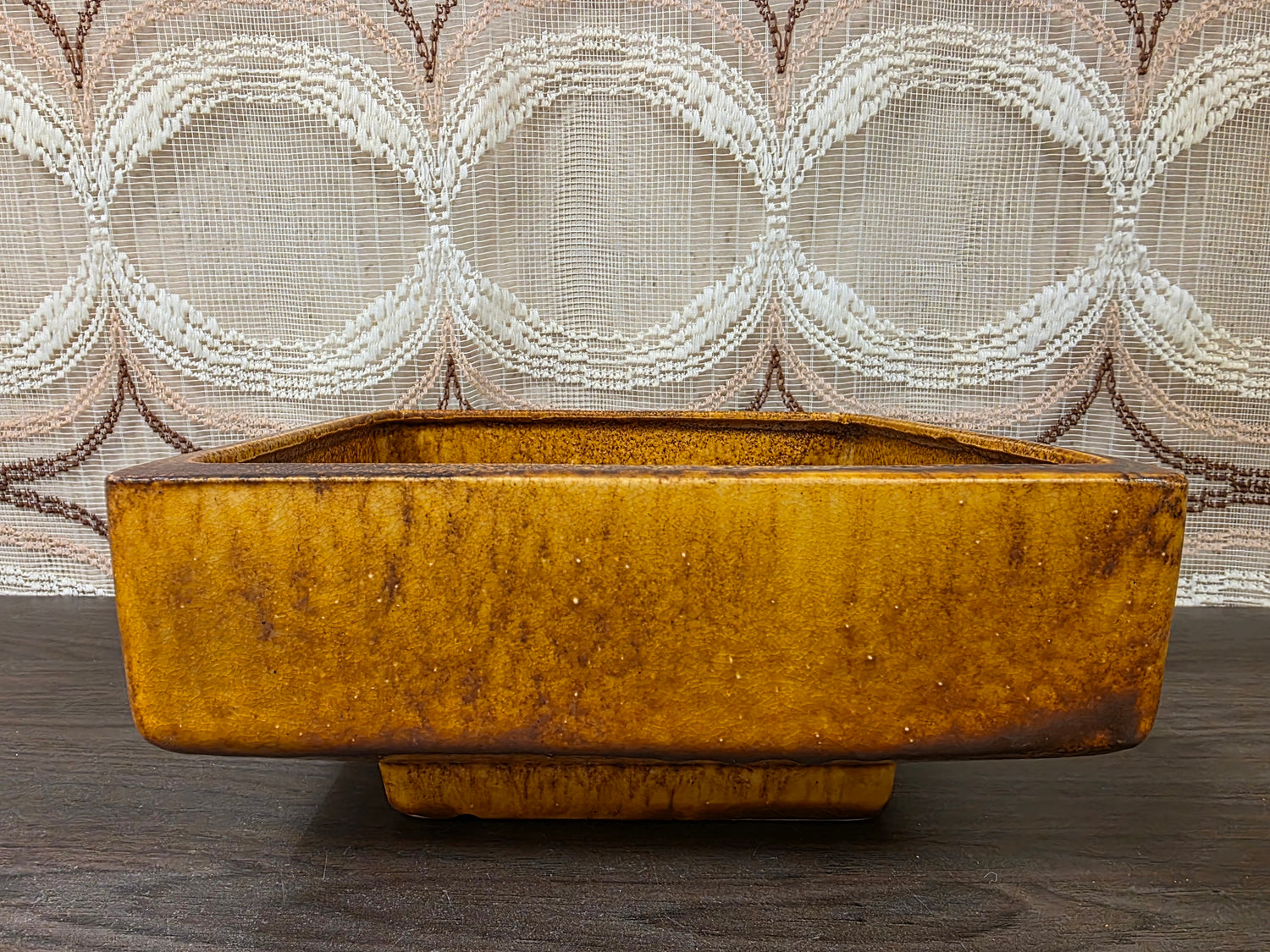 Vintage keramieken bloempot okerbruin