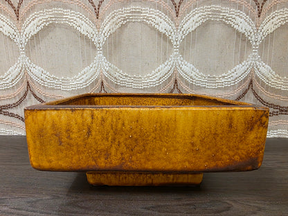 Vintage keramieken bloempot okerbruin