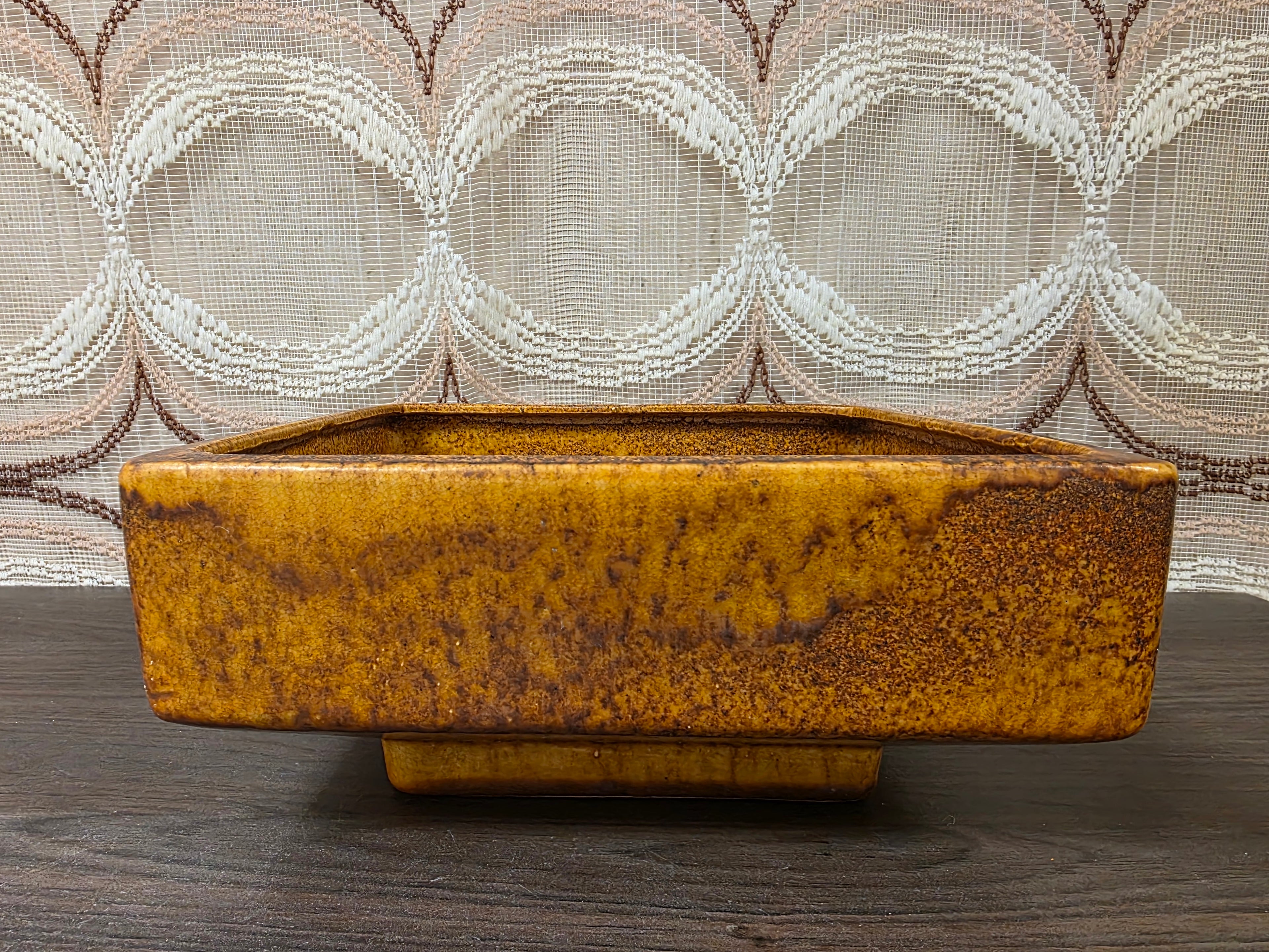 Vintage keramieken bloempot okerbruin