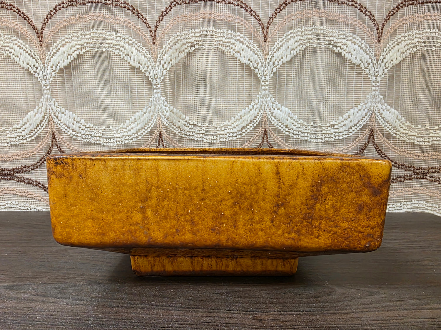 Vintage keramieken bloempot okerbruin