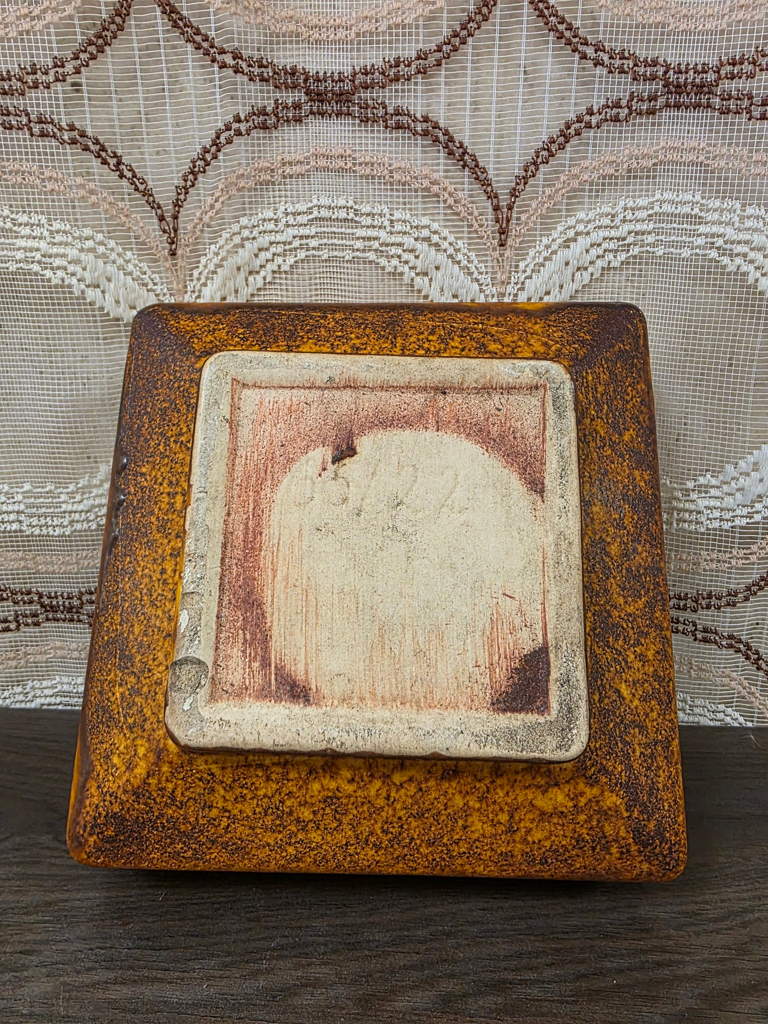 Vintage keramieken bloempot okerbruin
