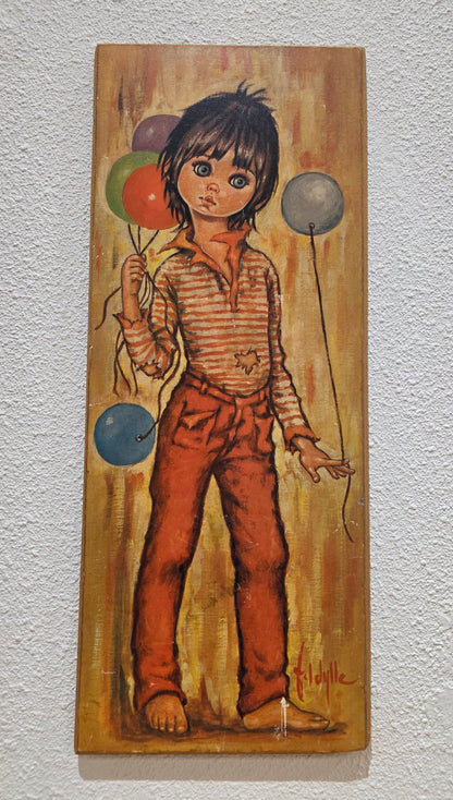 Idylle Falconi prent op hout – jongen met ballonnen