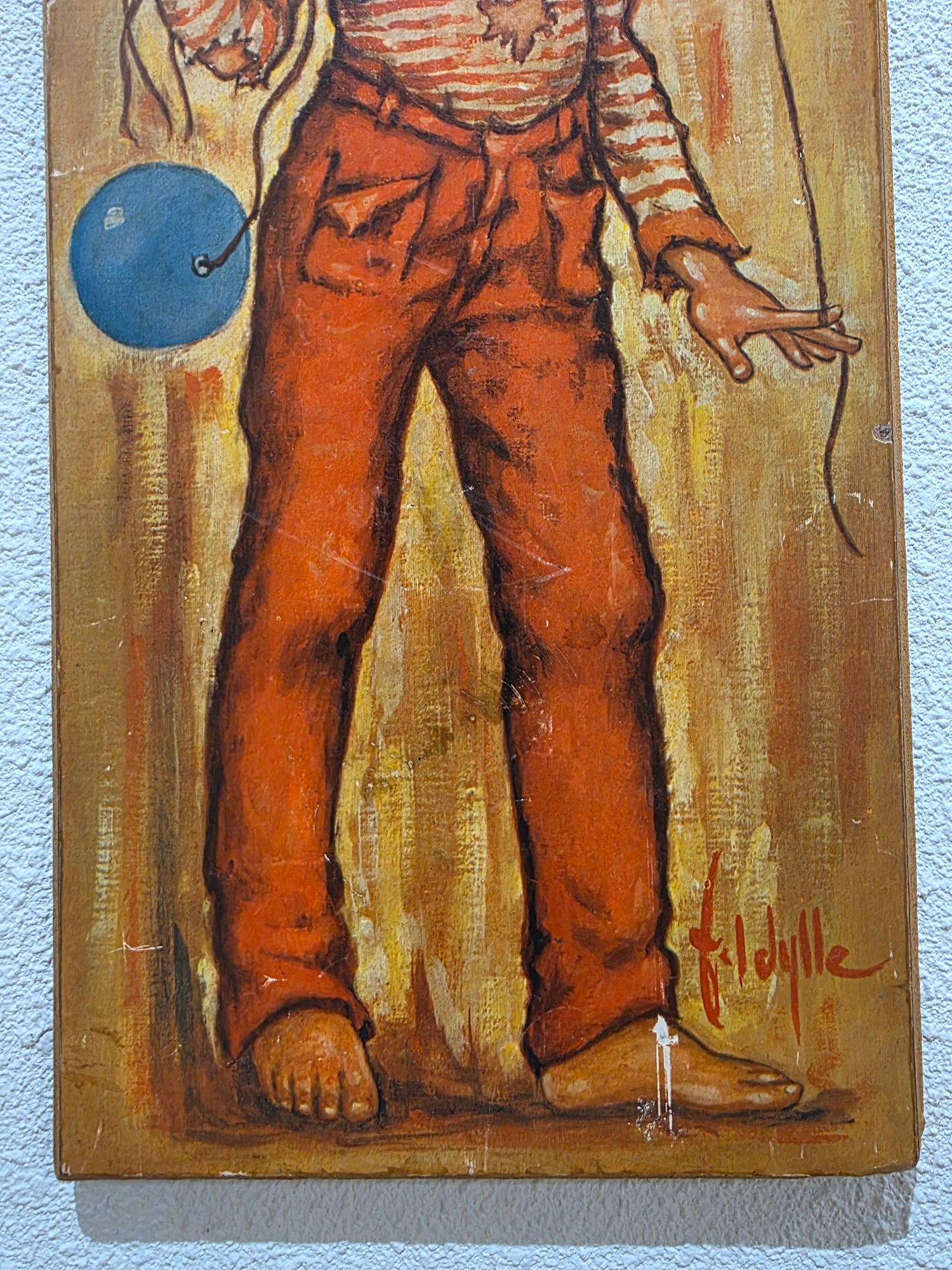 Idylle Falconi prent op hout – jongen met ballonnen